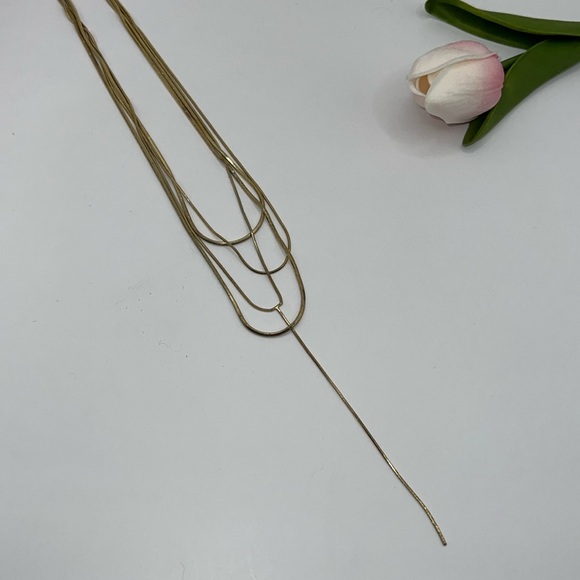 BaubleBar Quad Gold Chain Lariat Necklace. - Picture 2 of 6